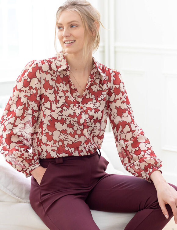 Chemisier en voile, imprimé fleurs (bordeaux) Chemisier en voile, imprimé fleurs (bordeaux)